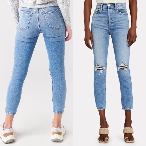 NWT RE/DONE 90s‎ High Waist Distressed Denim Ripped Knee Ankle Crop Jeans 26 - Picture 3 of 9
